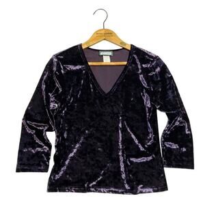 Vintage Y2K Aqua Blues Crushed Velvet Top Size M Purple V Neck Whimsygoth Crop